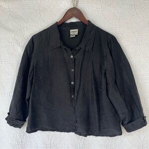Vintage Silk Shirt Kiko Comfort Womens M L Cropped Button Down Blouse Textured